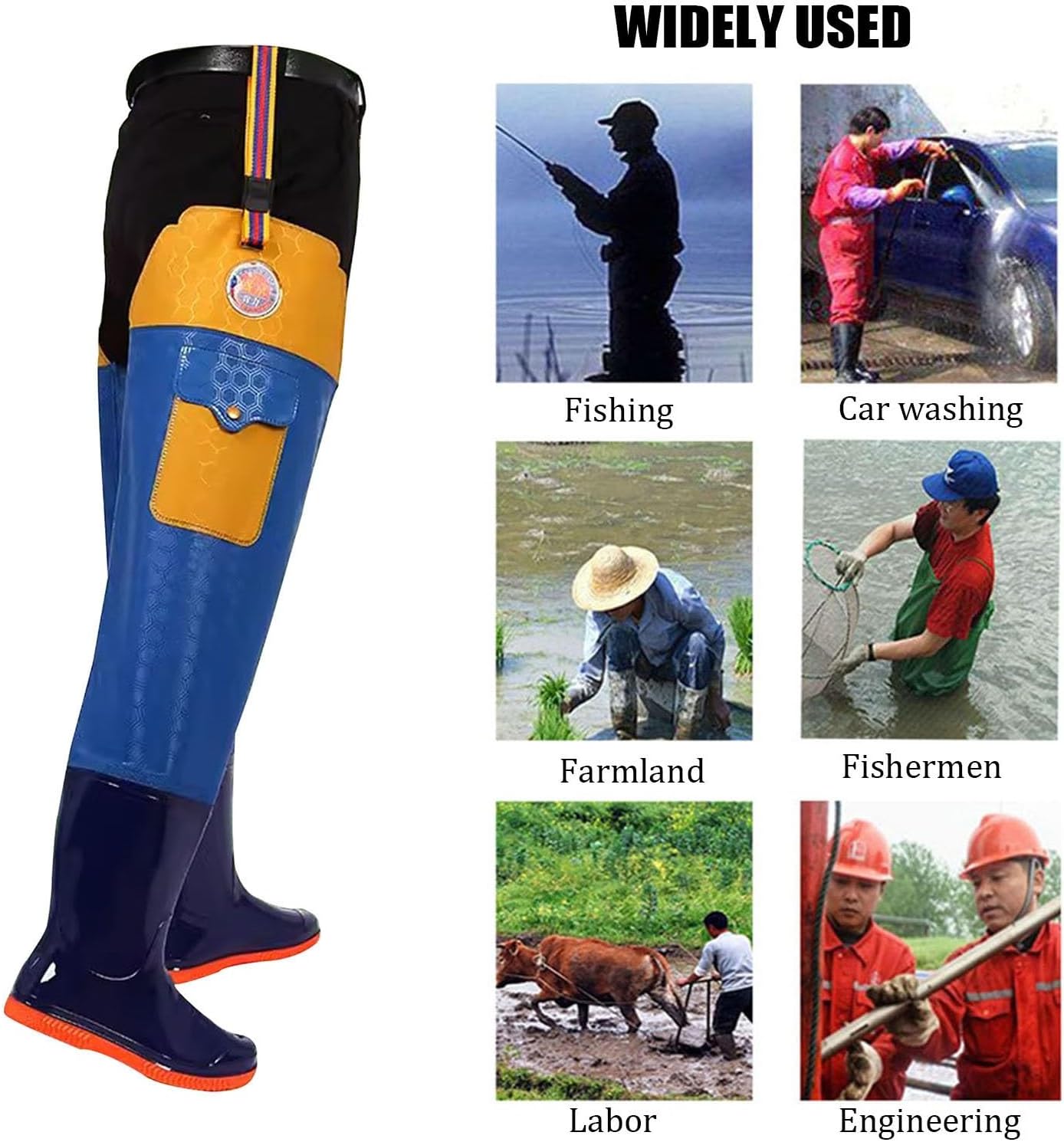 Men and Women Hip Waders Boots with Pockets PVC Lightweight Waterproof Hip Boots Wading Boots for Fishing and Hunting