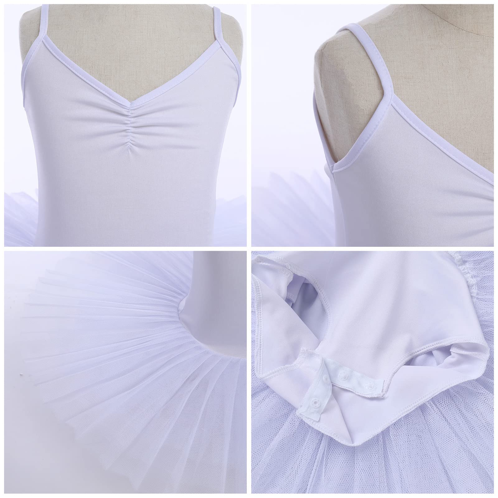 IBAKOM Enfants Filles Robe Ballet lac des cygnes Costume Danse Tutu col en V Camisole Justaucorps sans Manches Ballerine Gymnastique Tenue Vêtements de Danse
