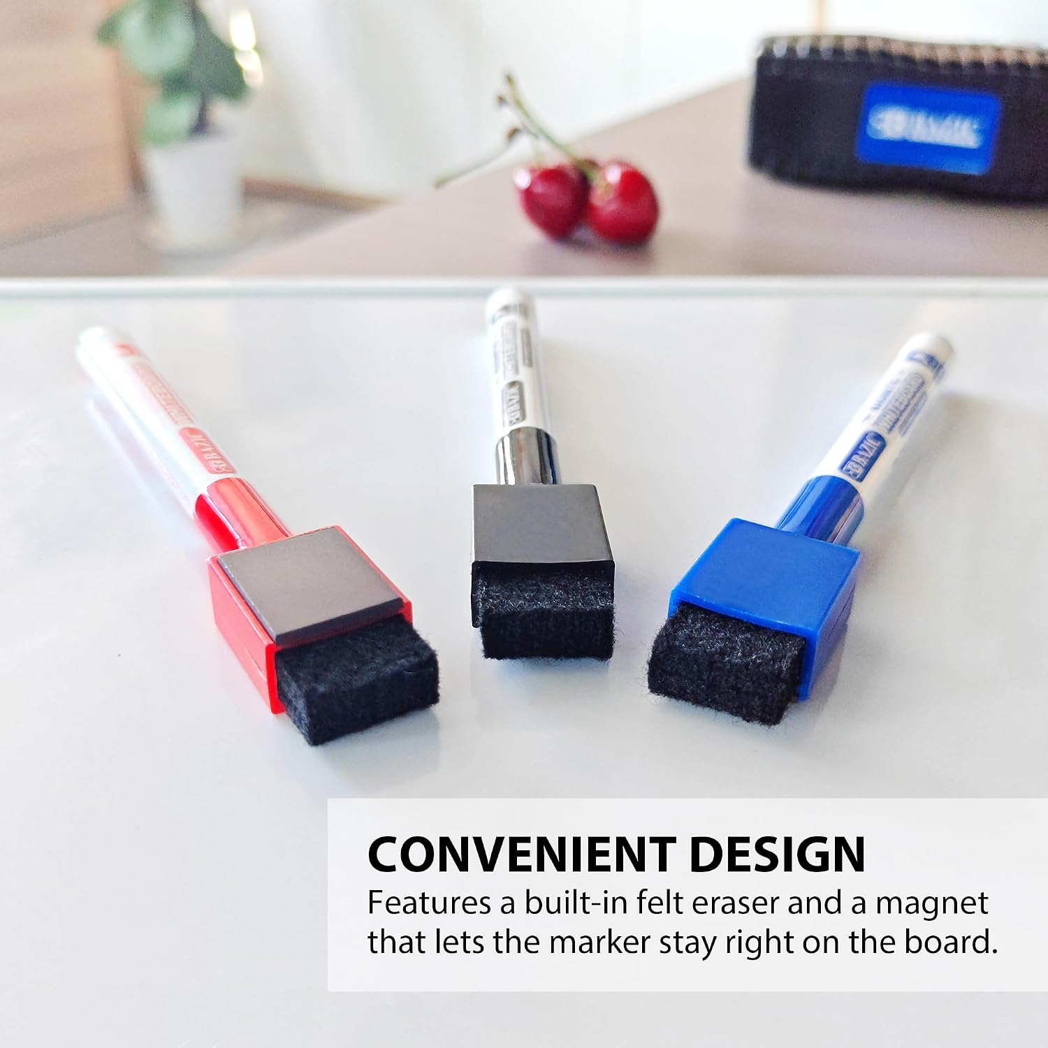 BAZIC PRODUCTS Magnetic Dry Erase Marker, Fine Tip Assorted Colors, Whiteboard Pen Marcador, White Board Low Odor Markers, Office School Supplies (3/Pack), 1-Pack