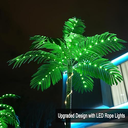 Miniatura 2 de Palmera solar artificial iluminada de 7 pies con tres troncos y 260 luces LED, ideal para uso en exteriores e interiores, perfecta para bares Tiki,