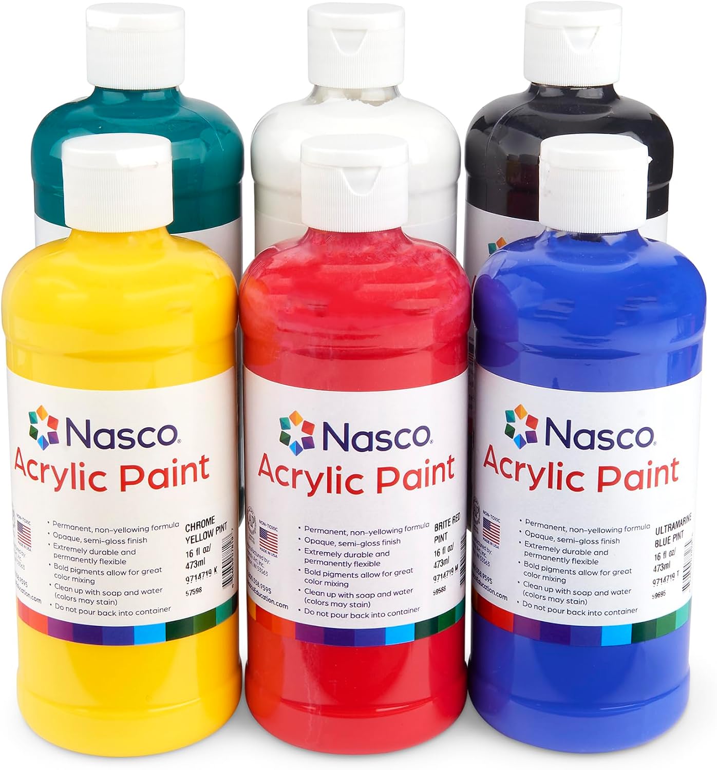 Nasco 9715538 Acrylic Mixing Colors Paint Set, 6 Count, Pint - 16 oz. each