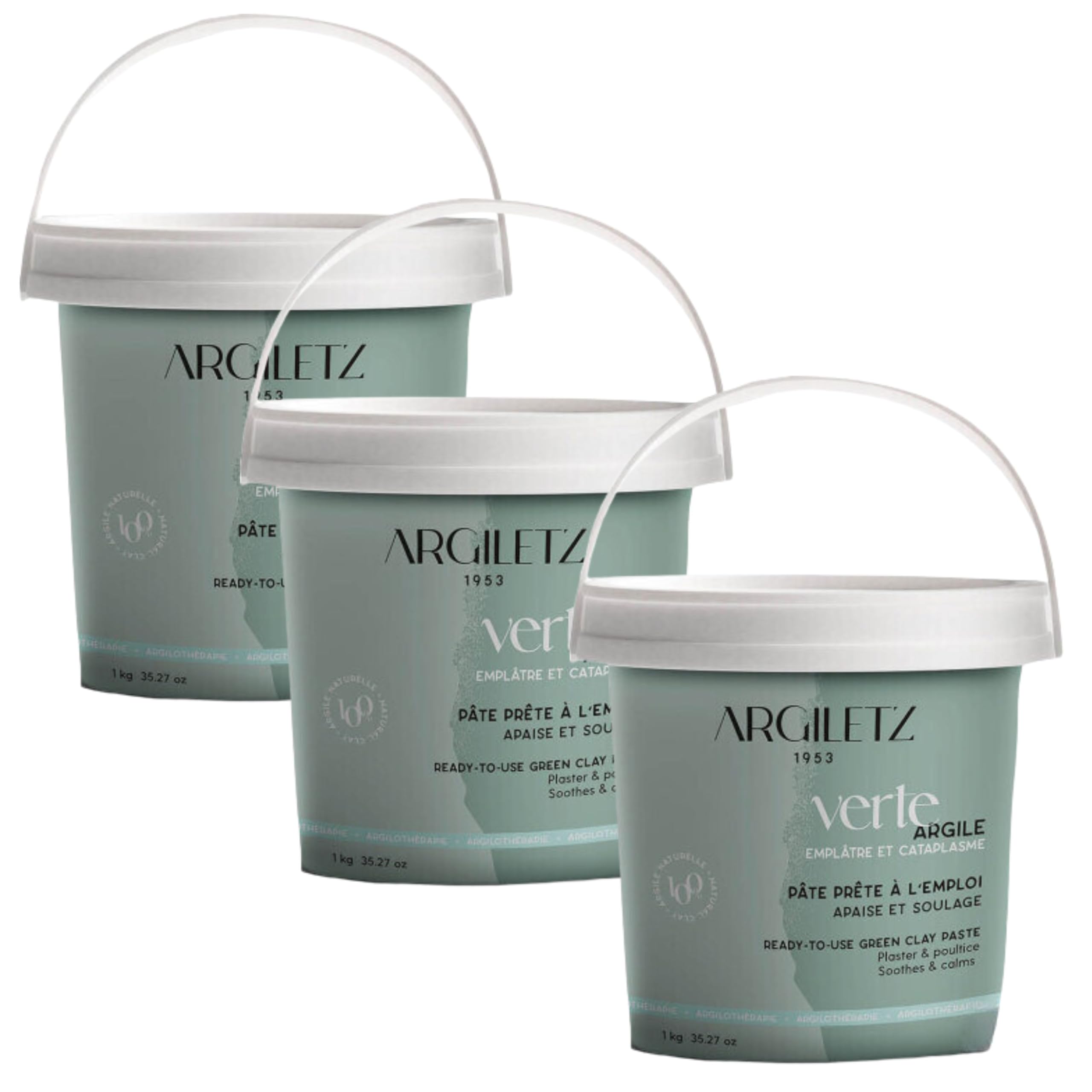 (ARCILIA) Argiletz - Lot de 3 Pots - Argile Verte 1kg - Prête à l'emploi
