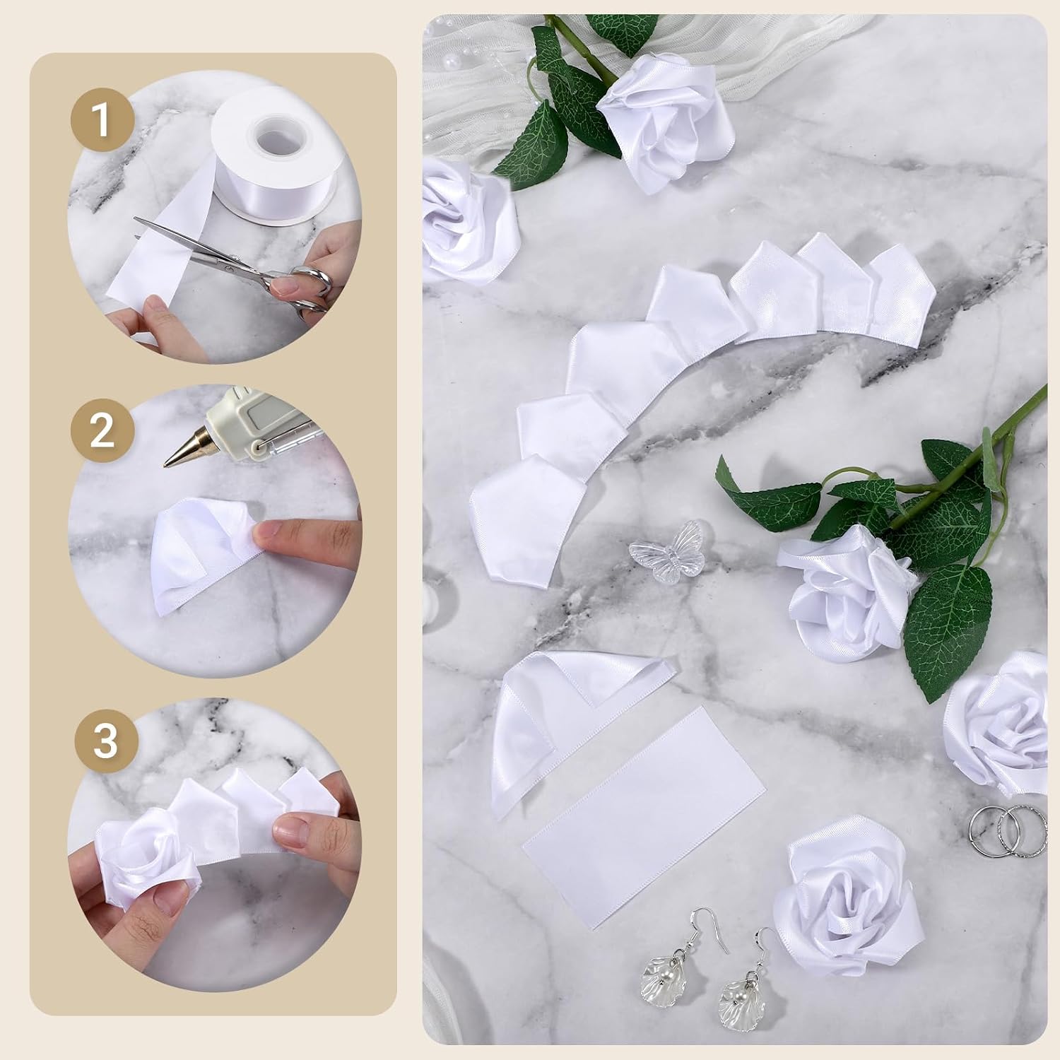 EUSOAR White Ribbon, 1 Roll 1 1/2 inch x 25 Yd Fabric Double Faced Satin Ribbon, Wedding Silk Ribbons for Crafts Gift Wrapping Flower Bouquet Handmade Invitation Party Decor Shower Bows DIY Sewing