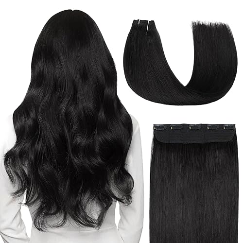 Isheeny Extensiones de cabello humano real con broches, una pieza, color rubio sin costuras, extensiones de cabello humano real de 14 pulgadas, 2.82