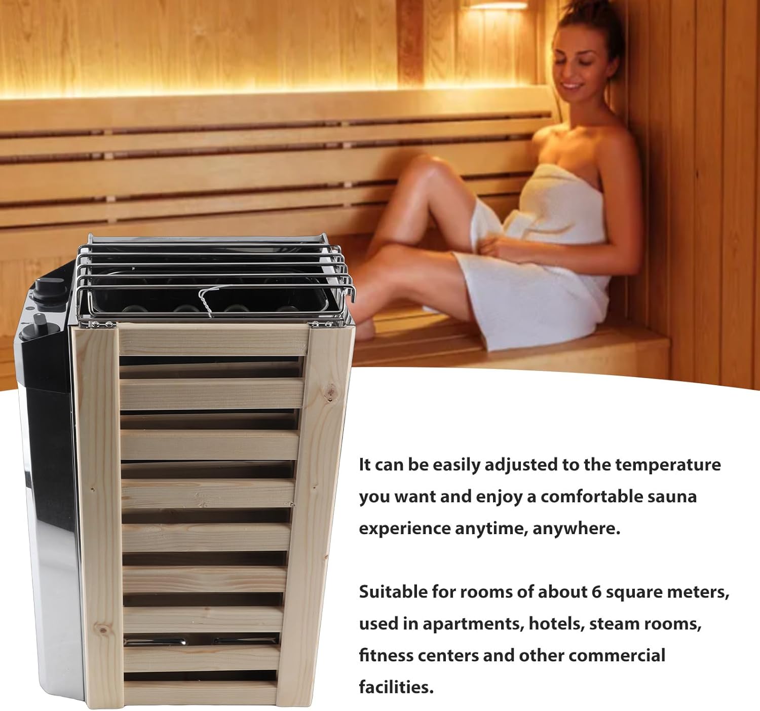 Sauna Heater, 3.6KW 110V Internal Control Temperature Adjustable Stainless Steel Electric Sauna Stove, High Heating Efficiency Electric Sauna Heater for Home Hotel Use