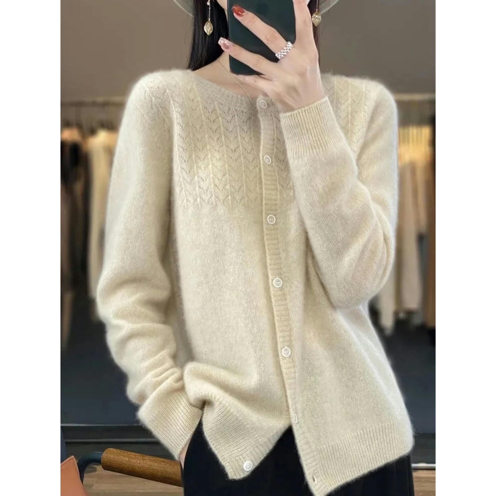 TEidea Damski kardigan sweter dla kobiet Hollow damski kardigan, elegancka odzież damska, odpowiedni top do warstwowania