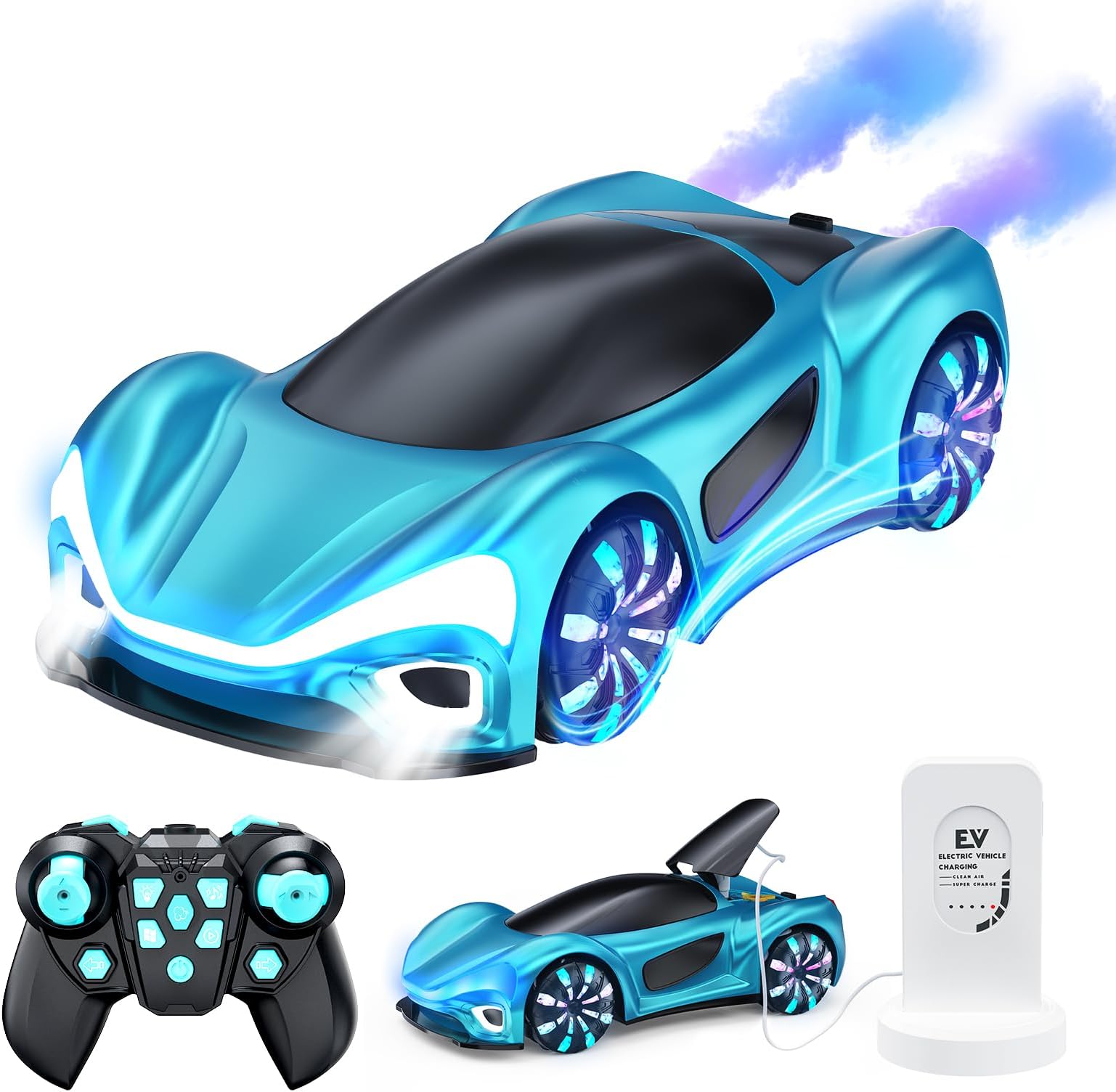 Remote Control Car,RC Cars Boys Toys for 6 7 8 9 10 11 12 Year Old 2.4GHz 360° Rotate RC Cars with Cool Lights, Music & Spray Effects Cool Birthday for Kids & Boys 6-12