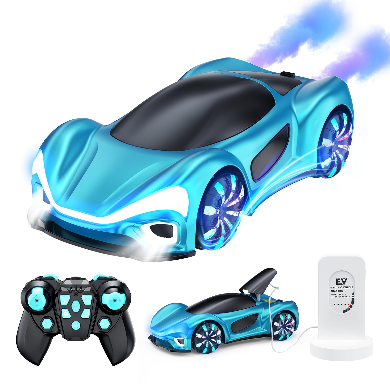 Remote Control Car,RC Drift Car Boys Toys for 4 5 6 7 8 9 10 11 12 Year Old 2.4GHz 360° Rotate RC Cars with Cool Lights, Music & Spray Effects Cool Birthday Presents Gifts for Kids & Boys 4-12