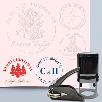 Personalized Book Embosser & Custom Self Ink Stamp with Logo& Text Idea Gift for Readers Students Book Lovers