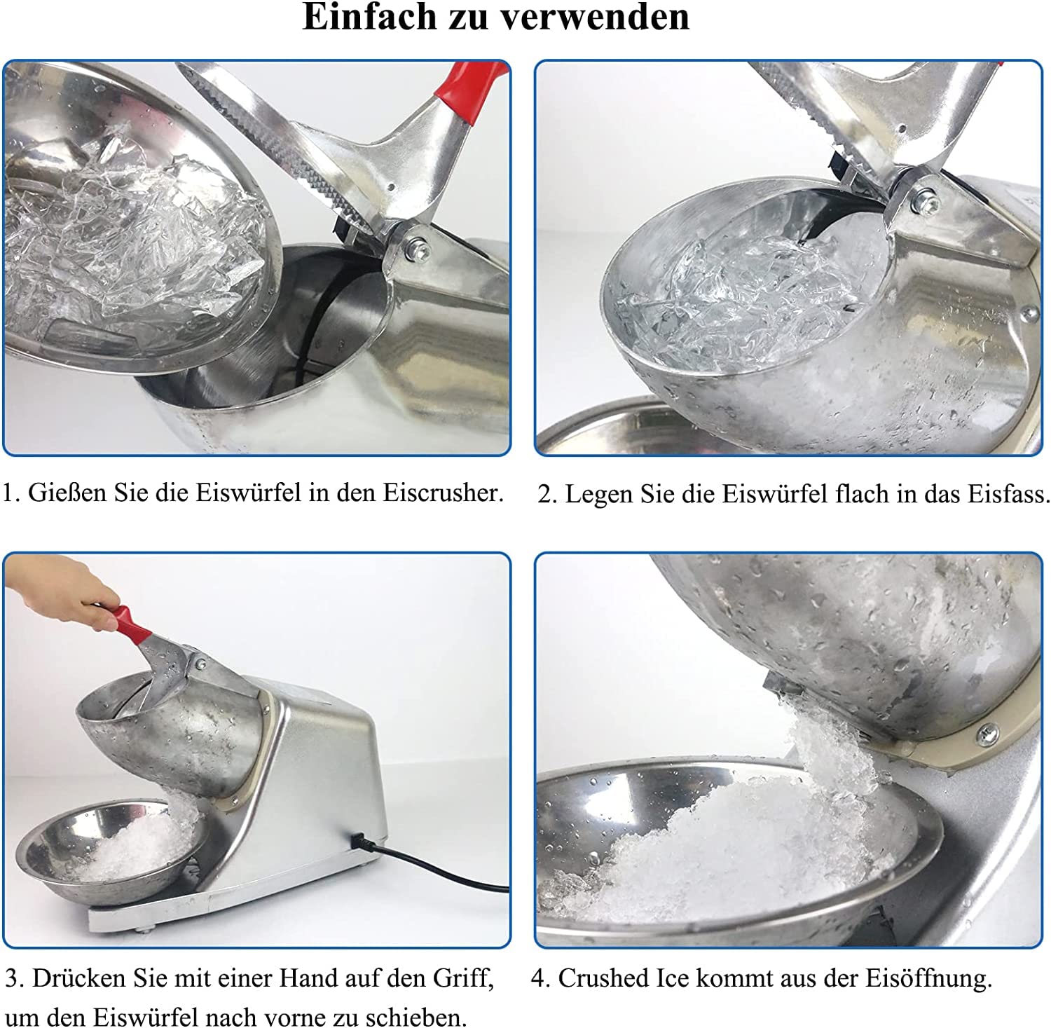 Elektrischer Ice Crusher,Ice Shaver Machine Doppelmesser Eiszerkleinerer, 80kg/hEismaschine Geeignet für Softdrinks, Cocktails、Slushy ice maker familie und gewerbliche Zwecke verwendet werden