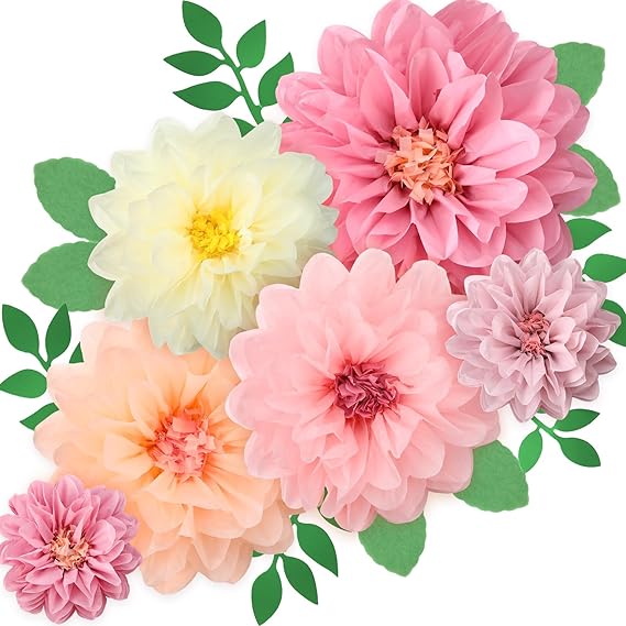 Gejoy 20 Pieces Large Colorful Tissue Paper Flowers Lilac