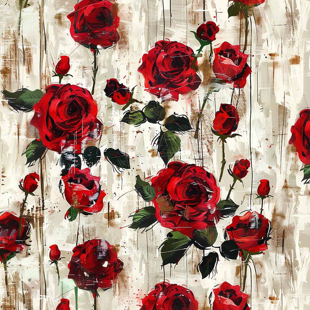18"x236" Vintage Red Roses Flower Peel and Stick Self Adhesive Wallpaper Removable Contact Paper Stick on Easy Peel Off Wall Paper for Kitchen Bedroom Bathroom Renter
