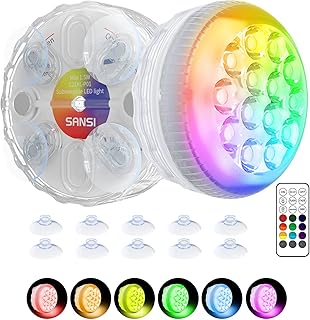 SANSI RGB Pool Lights with 16 Colors RF Remote, IP68 Waterproof Underwater Pond Lights with Magnet and Suction Cups, Tub Lights for Fish Tank Courtyard Inground Aboveground Pool Holiday Party, 2-Pack
