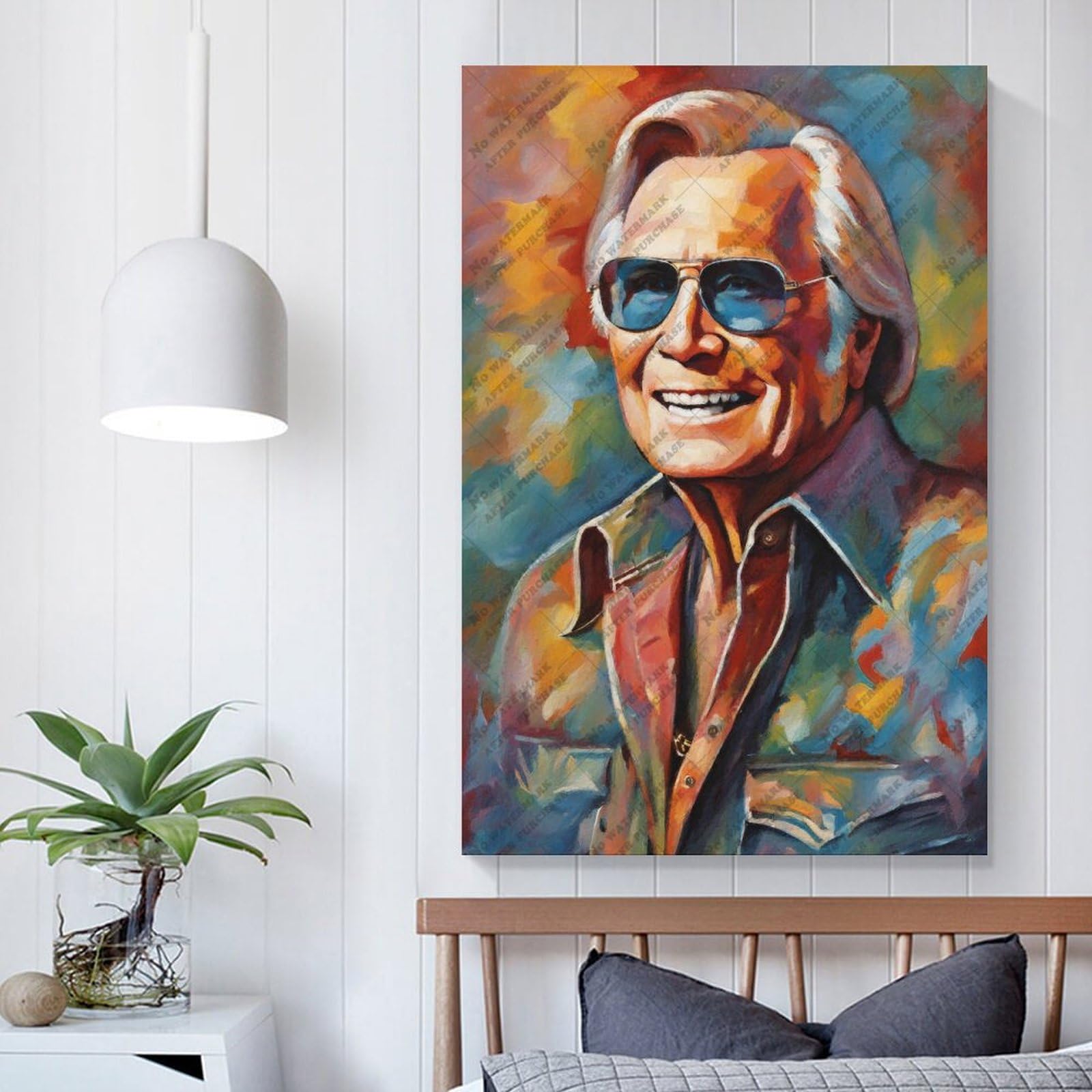 FCOJE Stampa artistica da parete su tela con cantante folk country George_Jones (2), per camera di ragazzi e adolescenti, 60 x 90 cm