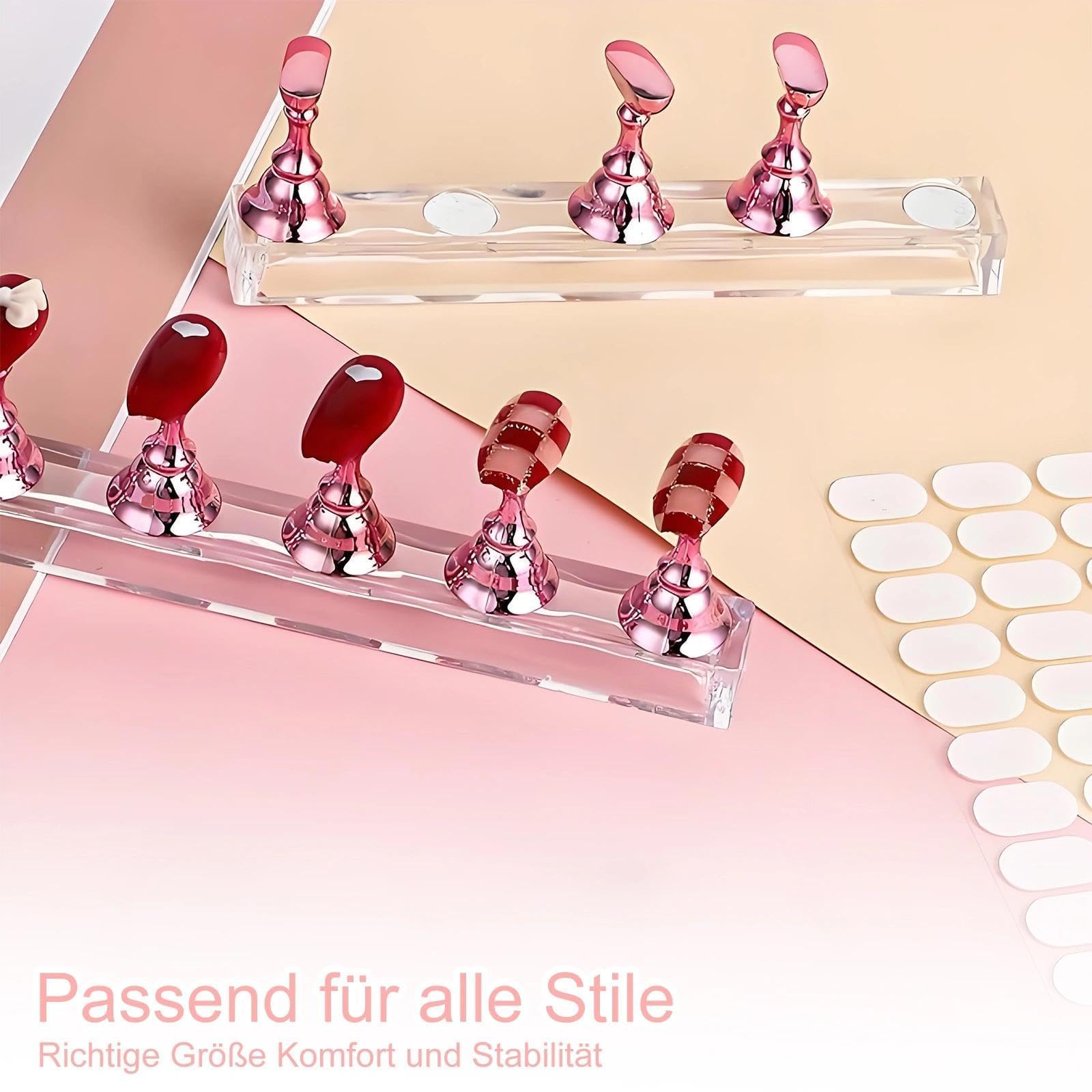 2 Set Nagelständer Display, Nägel Kunst Praxis Stands, Nagelübungshalter, Nägel Tipps Halter, mit 1 Doppelseitige Klebepunkte und 1 Pinzette Spitz, für Nagel Designing, Roségold