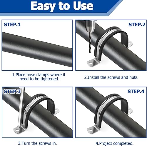 Miniatura 5 de 12 abrazaderas de tubo de 2 pulgadas, abrazadera de correa de tubo rígida reforzada de acero inoxidable, correa de dos agujeros, clip de tubo con
