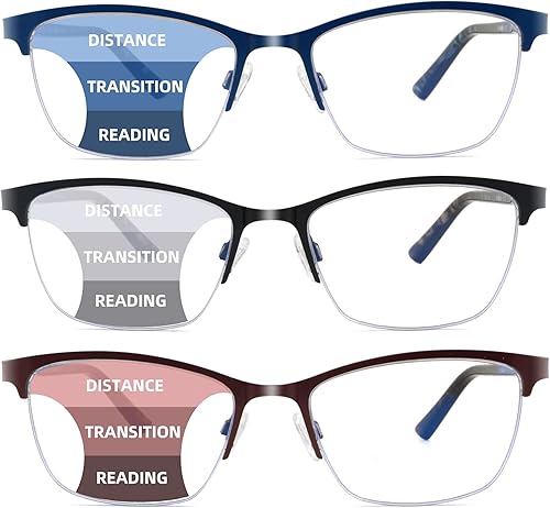 Miniatura 3 de Gafas de lectura progresivas para mujeres y hombres, con bloqueo de luz azul, marco de metal, lentes para computadora con resorte, lectores Hinger