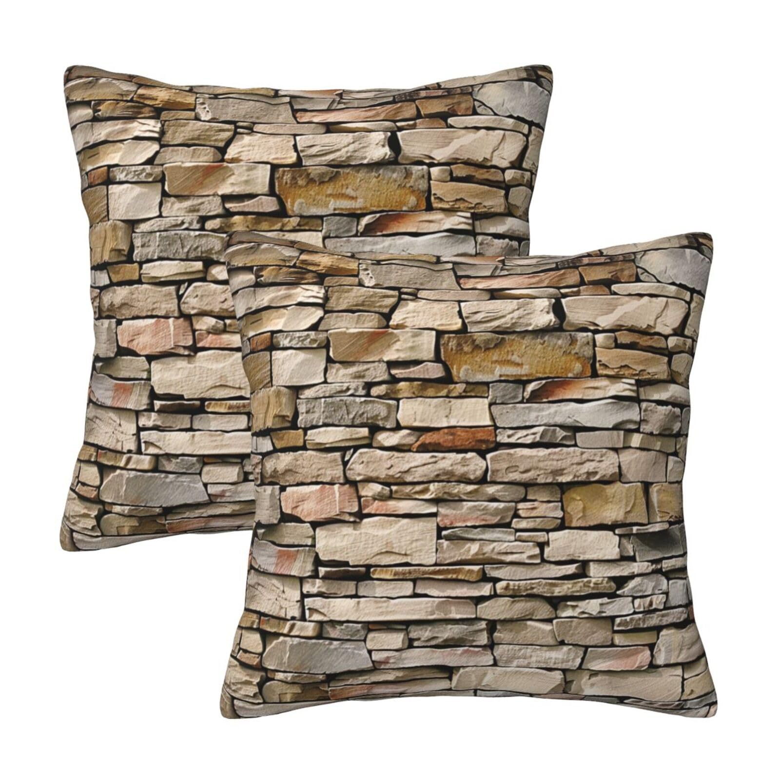 Rustic Rocks Brick Wall Throw Pillow Cases 2 Pack Square Pillowcases Soft Pillow Protectors for Couch Livingroom Sofa Bed Office Car,50x50 CM