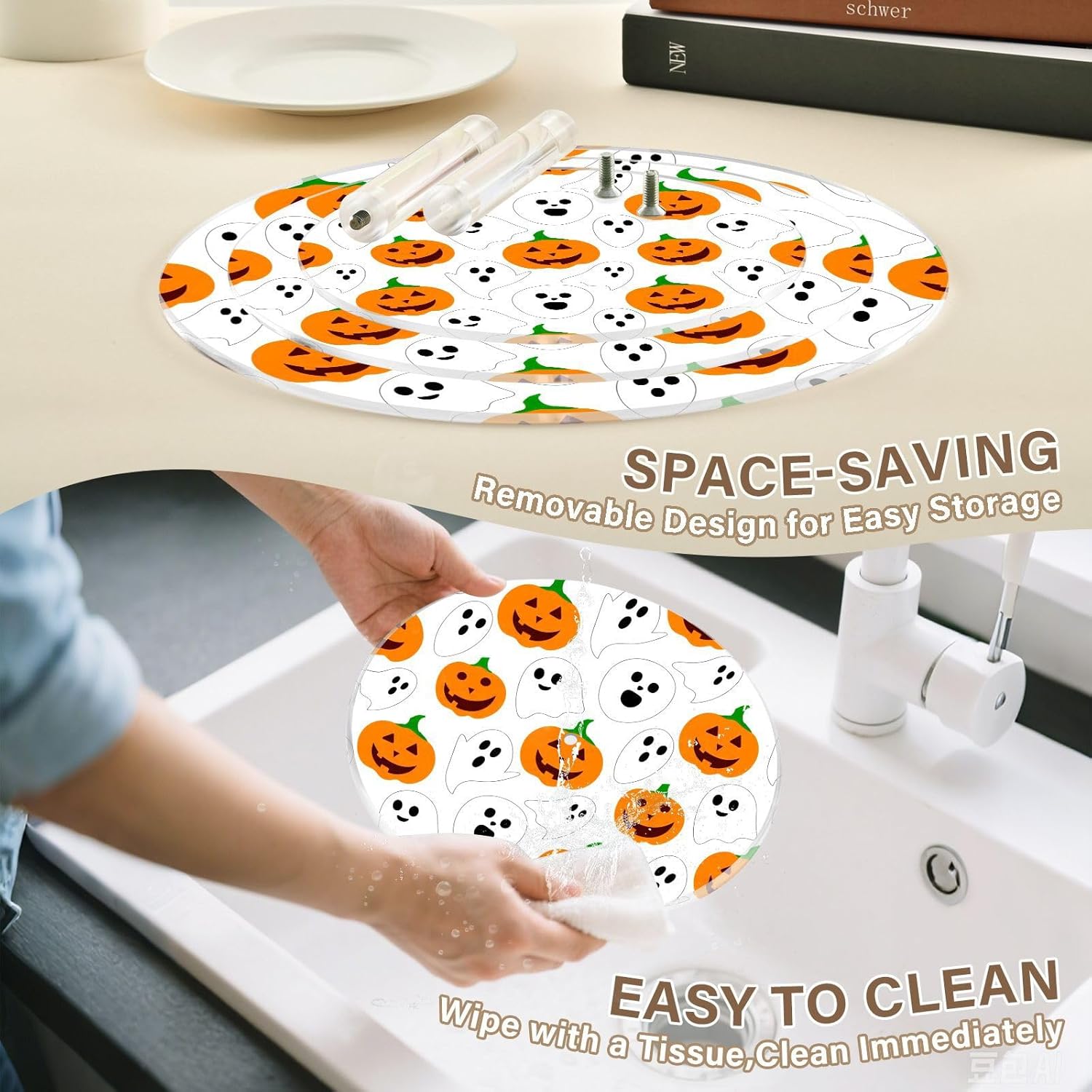 Ghost Pumpkin Halloween 3 Tier Acrylic Cupcake Stand, Cupcake Stand for 34 Cupcakes for Weddings,Christmas,Holidays,Parties,Birthday,Printed Cupcake Tower 23301120