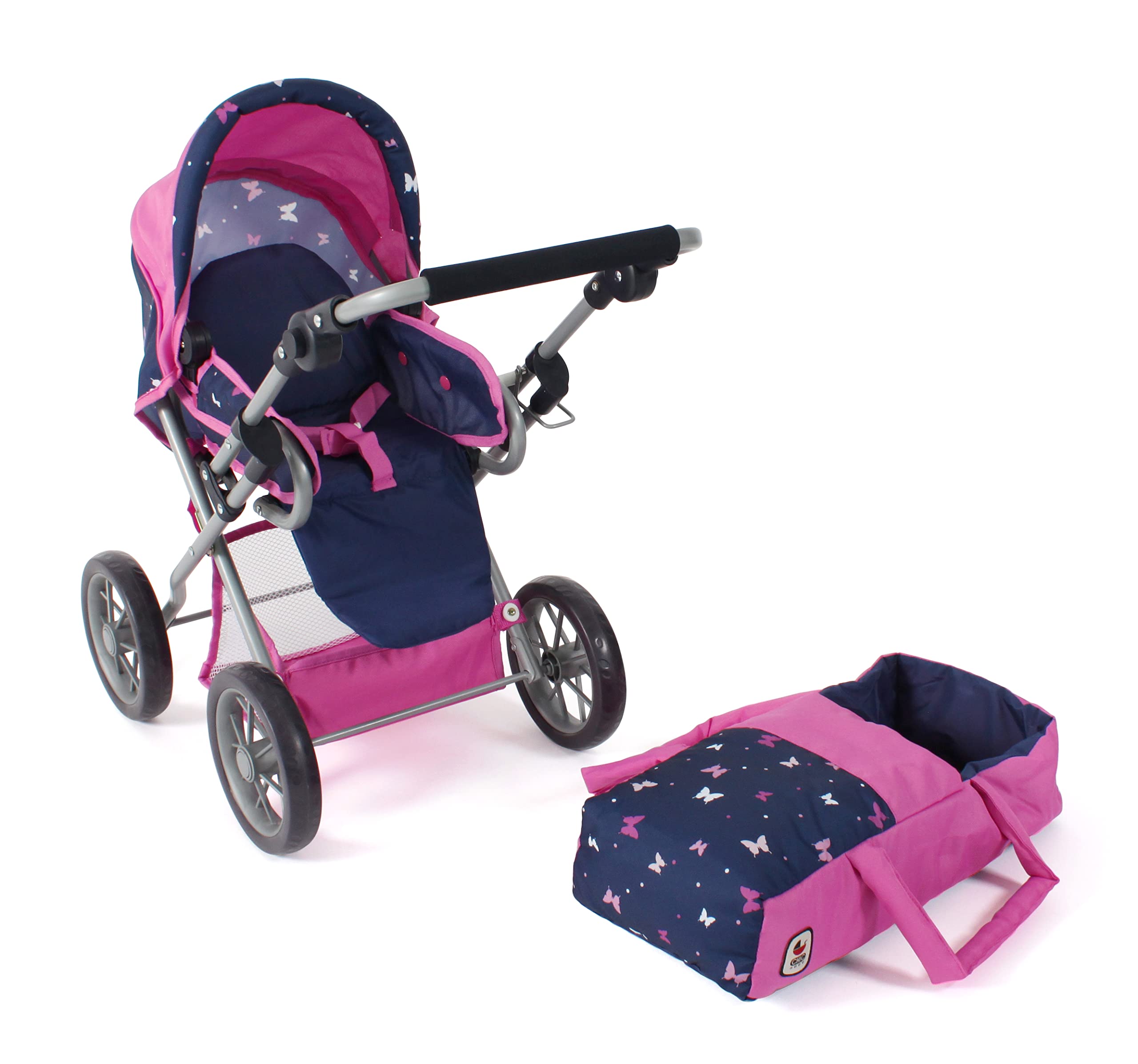 Bayer Chic 2000 - Poppenwagen Leni, 2-in-1 combipoppenwagen met uitneembare draagtas, jeans grijs