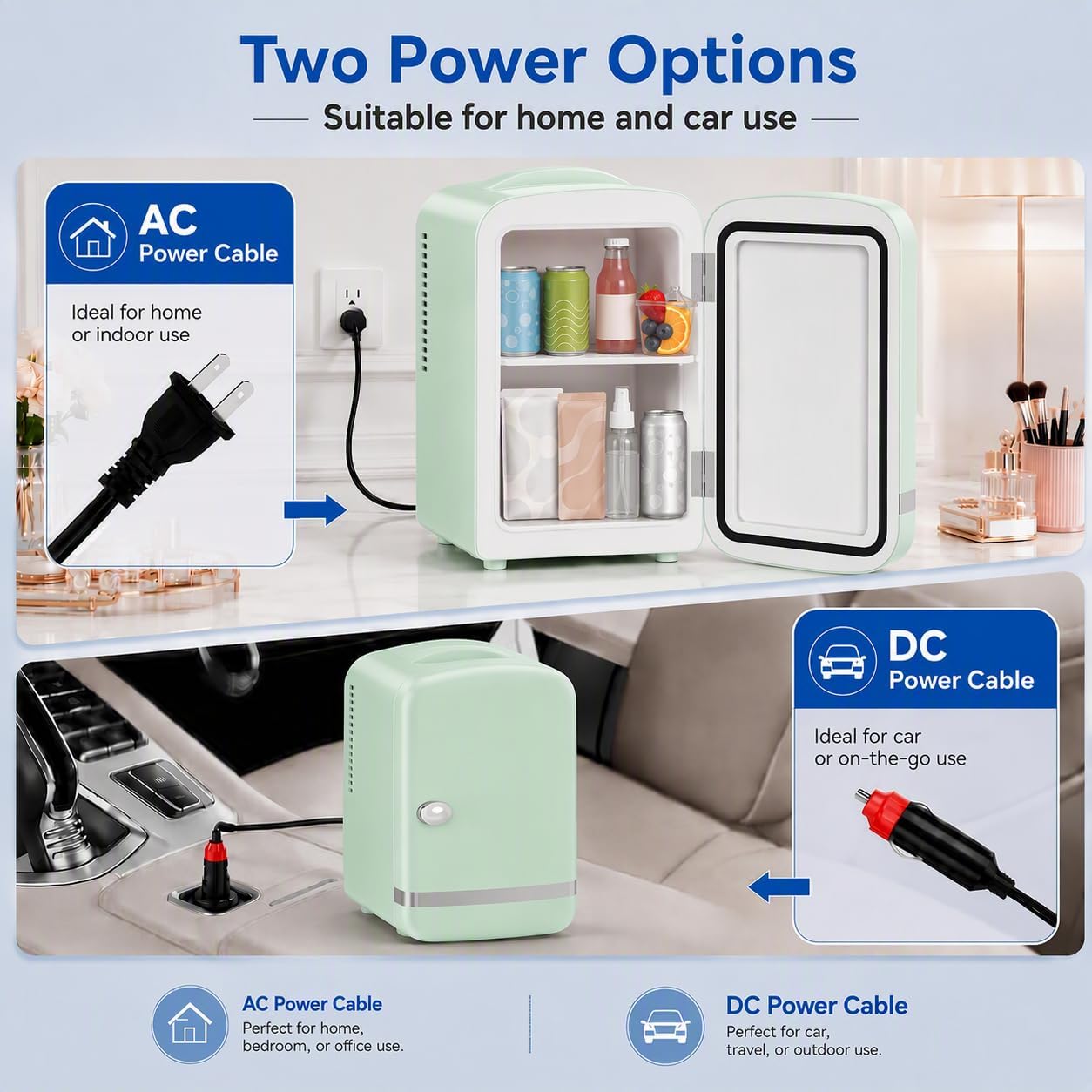  4L Mini Fridge 6 Can Beverage Cooler for Car Office - Green thumbnail