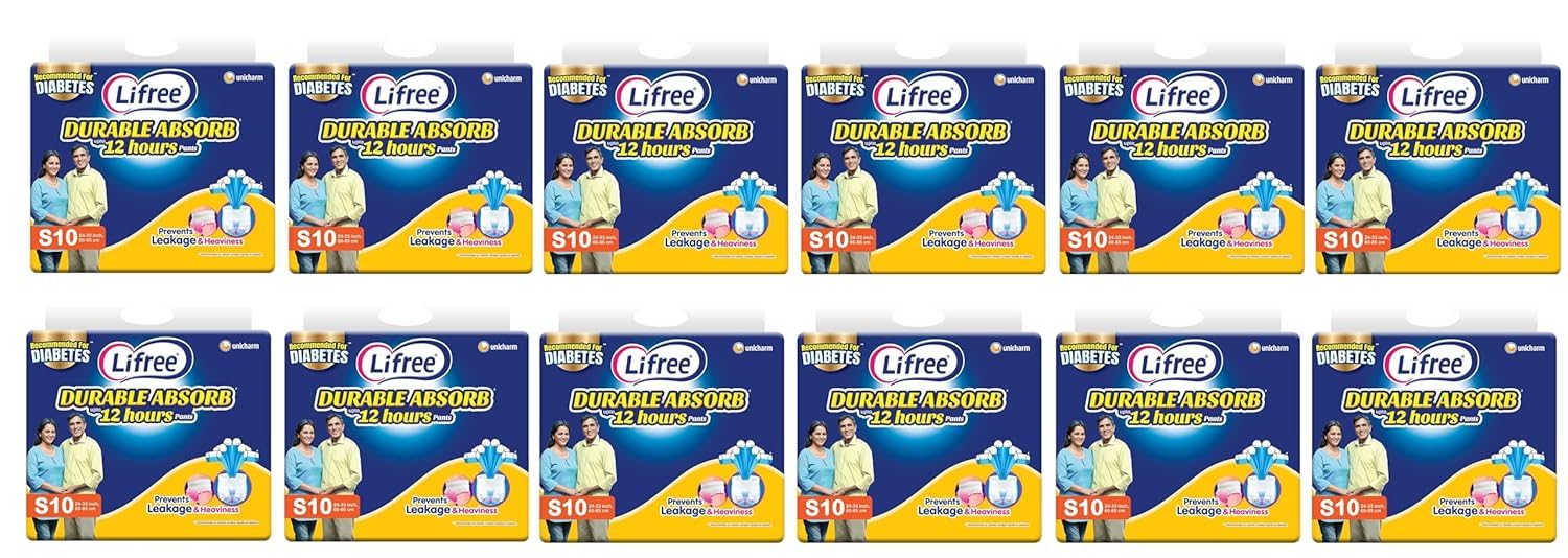 COMPATIBLE WITH Lifree Durable Absorb Pants Adult Diaper, 12 Hours Absorption, Recommended for DIABETES For Unisex Adult Pant Style Diapers SMALL (S10 PACK OF 12)-image-39