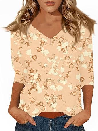 HTHLVMD Womens 3/4 Length Sleeve Tunic Tops Summer Fall Outfits 2025 Three Quarter Sleeve Casual V Neck T Shirts for Women