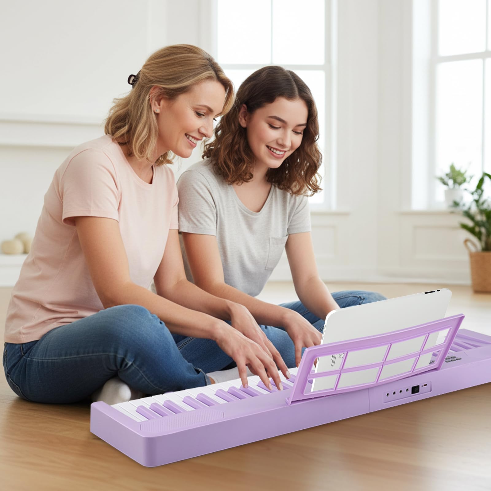 COSTWAY Piano Numérique 61 Touches Pliable avec Casque, Pupitre, Clavier Piano Taille Complète avec Haut-Parleurs, Pédale de Sustain, Fonction MIDI, 128 Sons 128 Rythmes pour Débutants (Violet)