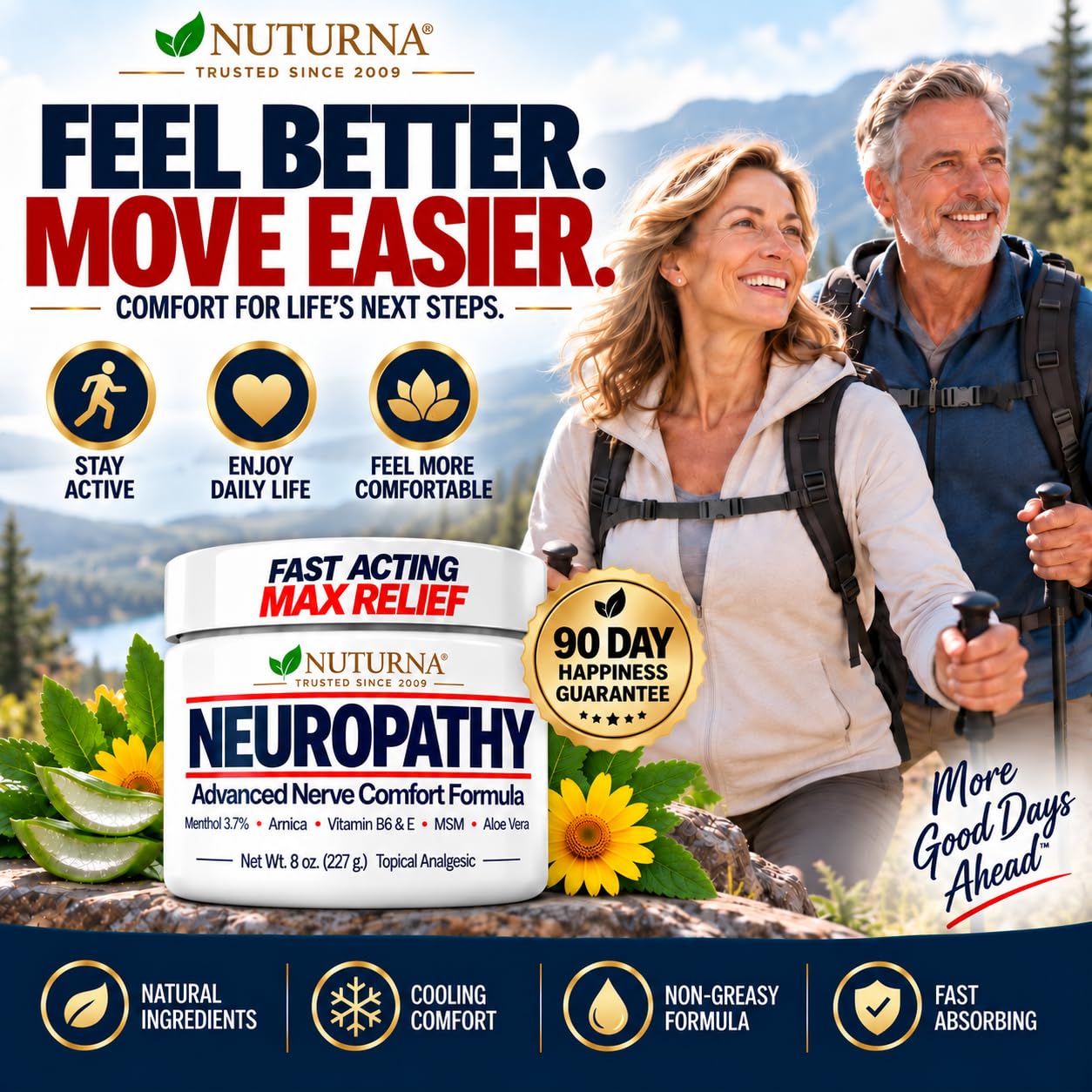 Neuropathy Nerve Cream - Fast-Acting Maximum Strength 3.7% Menthol for Feet, Hands, Legs & Toes - Cooling Nerve Comfort - Non-Greasy with Arnica, MSM & Aloe Vera - Made in USA - XL 8 oz Value Size — Amazon image 4