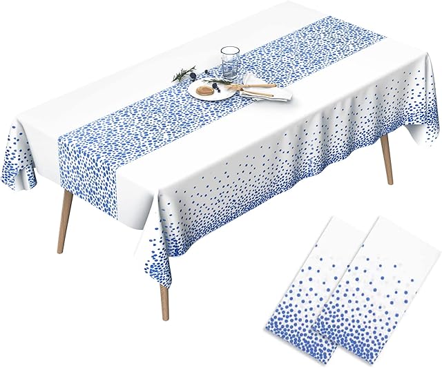 WENYA Blue Party Table Cloth 54" x 108", 2 Pack Plastic Table Cloth Wipeable, Rectangular Waterproof Party Tablecloth for kids Party Birthday Festive Party