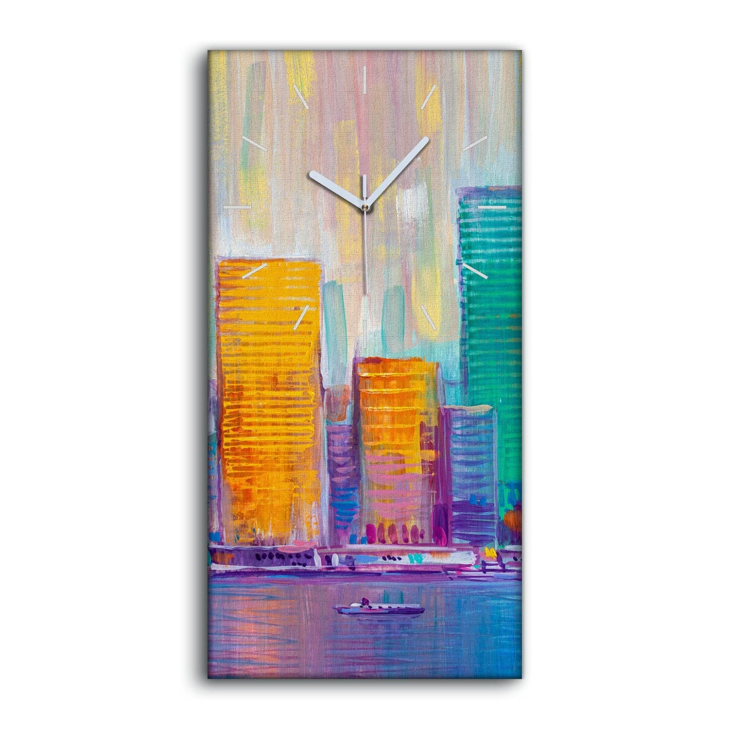 Horloge sur Toile Silencieuse Image Décoration Ville Inspirante pour Chambre et Bureau