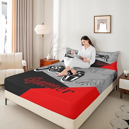 Miniatura 7 de Feelyou Juego de sábanas para niños y niñas, juego de ropa de cama con control de videojuegos, sábanas bajeras de 4 piezas, incluye 1 sábana y 1