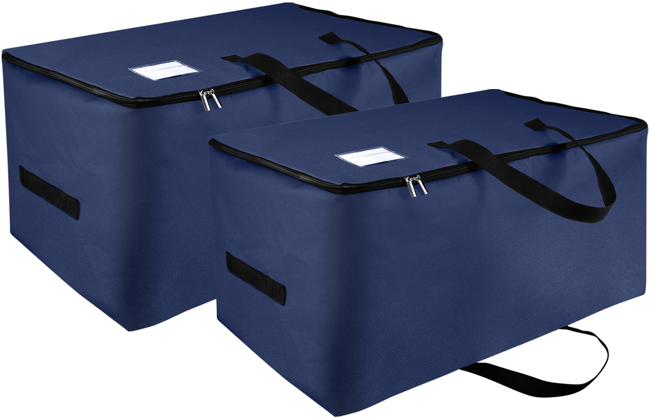 2 Pezzi Grande Borsa Portaoggetti, 105L Pieghevole Contenitore Vestiti con Manico e Cerniera, Organizzatore di Contenitore Sottoletto, Scatole Portaoggetti per Giocattoli, Trapunte, Blu Scuro