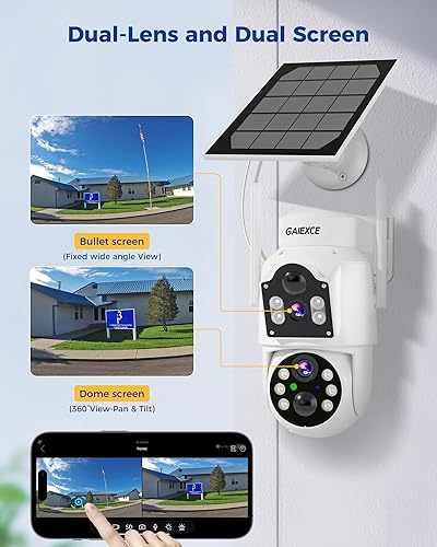 Miniatura 3 de Cámaras de seguridad solares inalámbricas para exteriores Lente dual Cámara 100% sin cables alimentada por batería, inclinación panorámica, visión