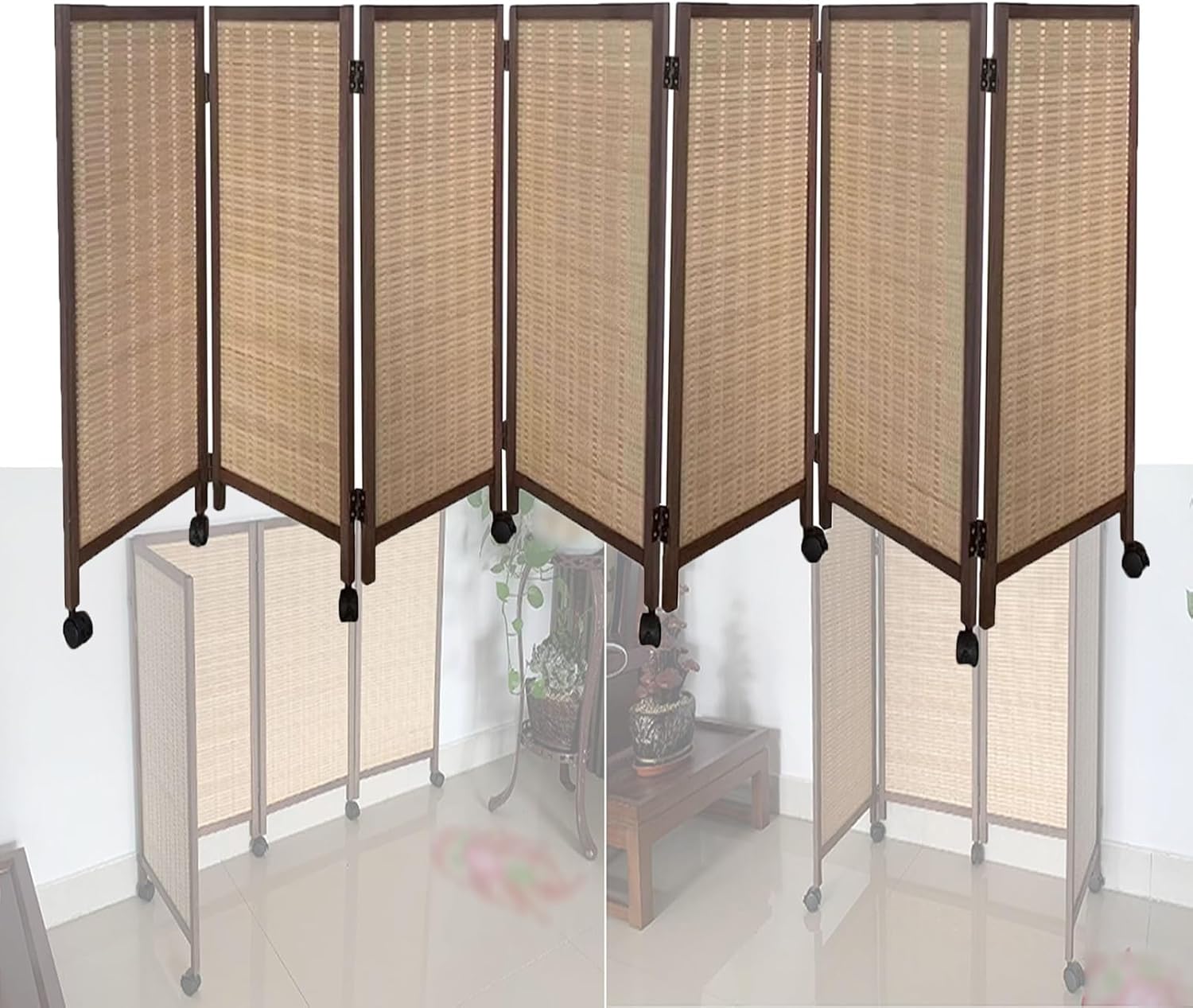 Room Divider 120 Cm High Freestanding Privacy Screen Featuring Diamond-Woven Fiber, Suitable for Home, Office, Garden, and Patio Use(120x40cm-8 Panels)
