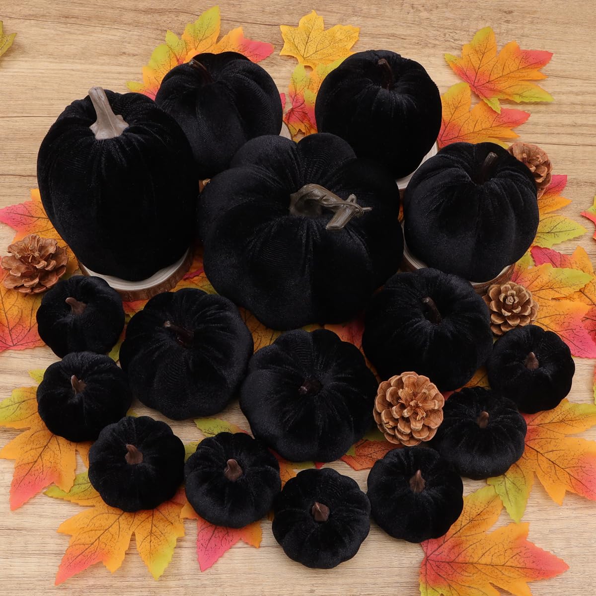 16pcs nero Halloween Faux velluto zucche decorative set Halloween falso schiuma zucca Ringraziamento cucina decorazione autunno chiesa decorazione