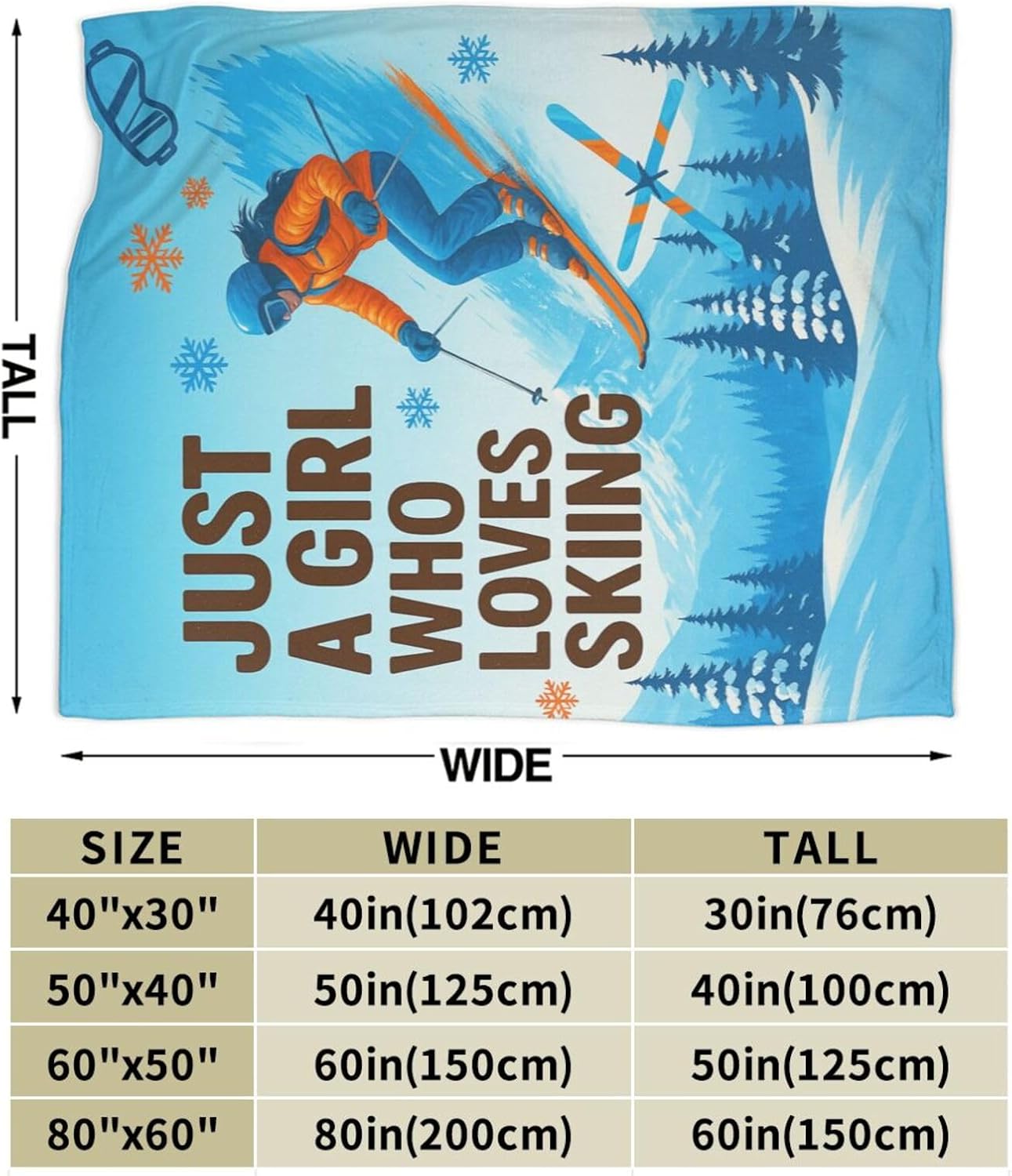 Skiing Fleece Blanket Sports Ski Throw Blankets for Girls Women Super Soft Warm Flannel Throws Gifts for Kids Adults Cozy Fuzzy Plush Stuffed Couch Bed Bedding Decor 50"X40" - Image 4