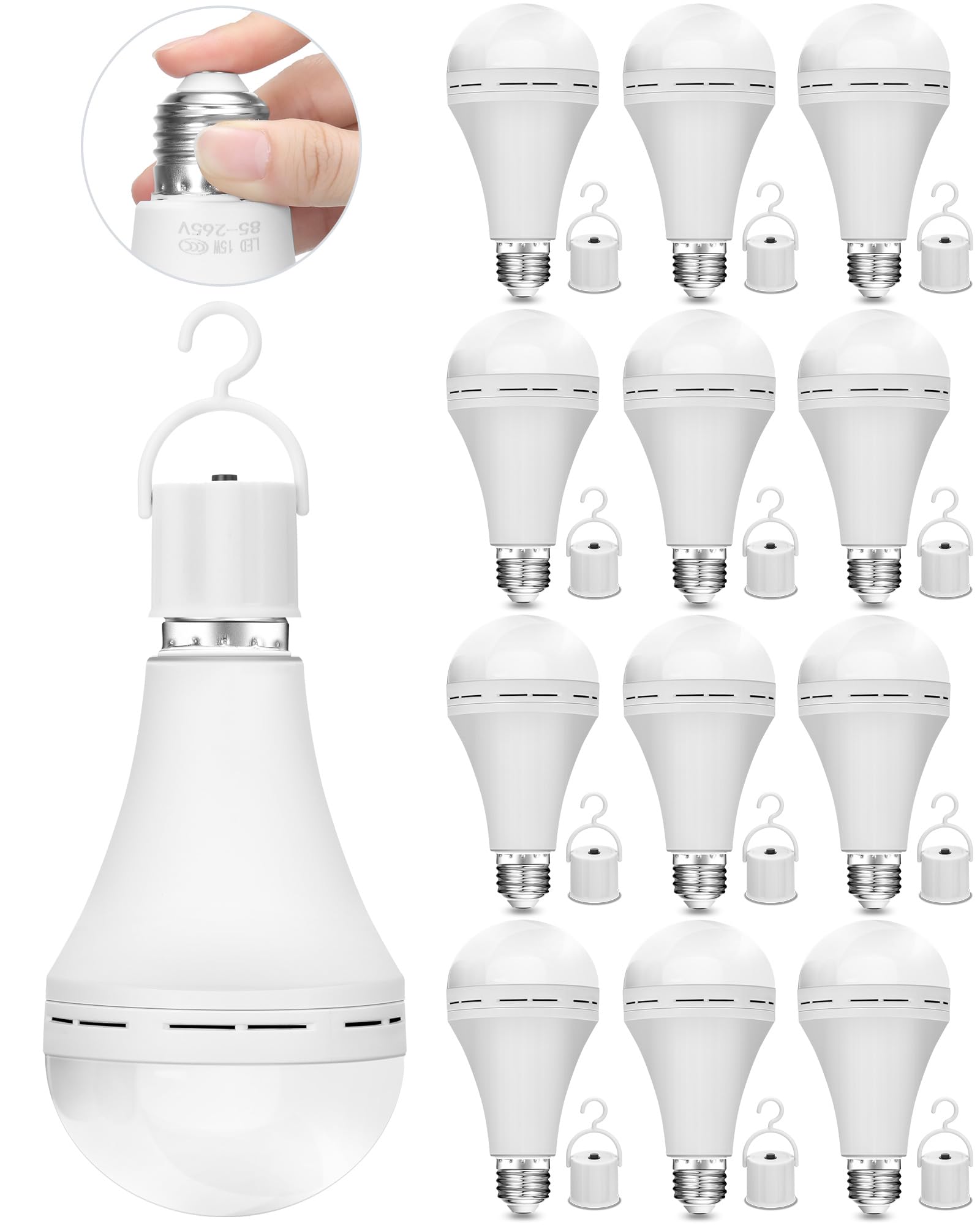 Mudder 12 Pcs 15W Rechargeable Emergency LED Bulb Battery Backup