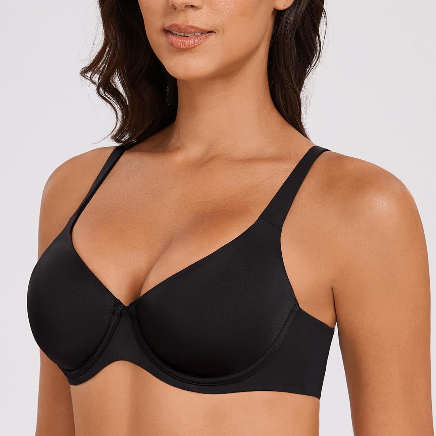 MELENECA Women's V-Neck Minimizer Underwire Plus Size Unlined Plunge T-Shirt Bras - Image 3