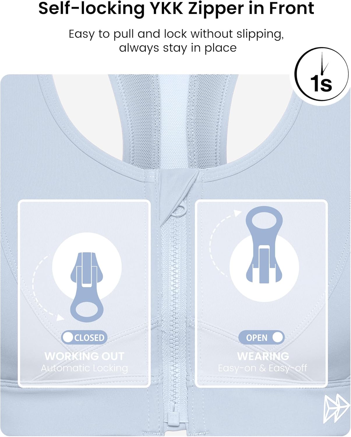 Yvette Zip Front Sports Bra - High Impact Sports Bras for Women Plus Size Workout Fitness Running - Image 3