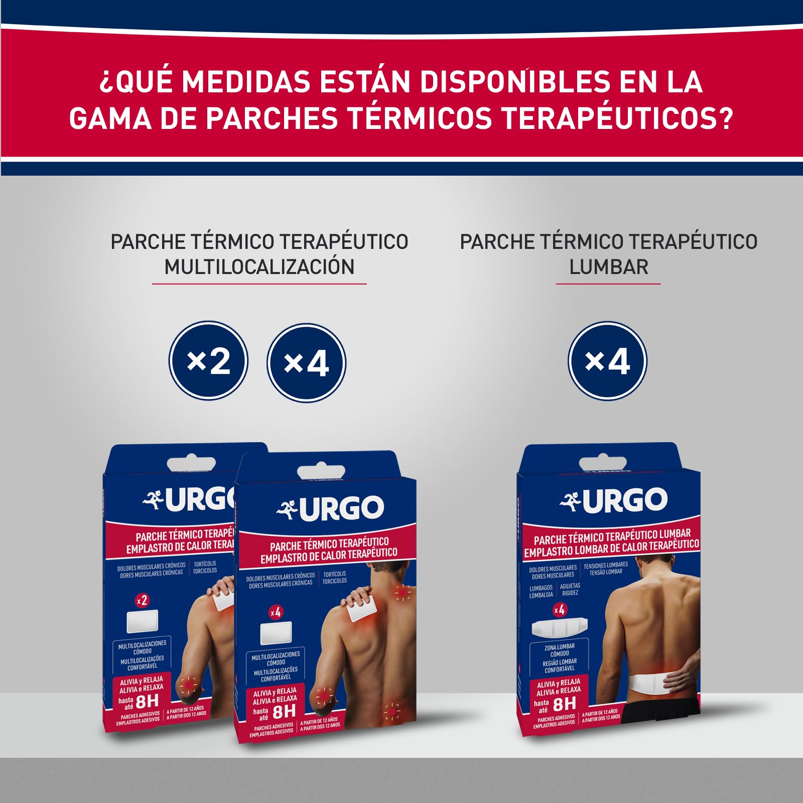 Urgo - Parche térmico terapéutico lumbar - Indicado para dolores musculares y articulares - Caja con 4 parches de 9 cm x 28,8 cm