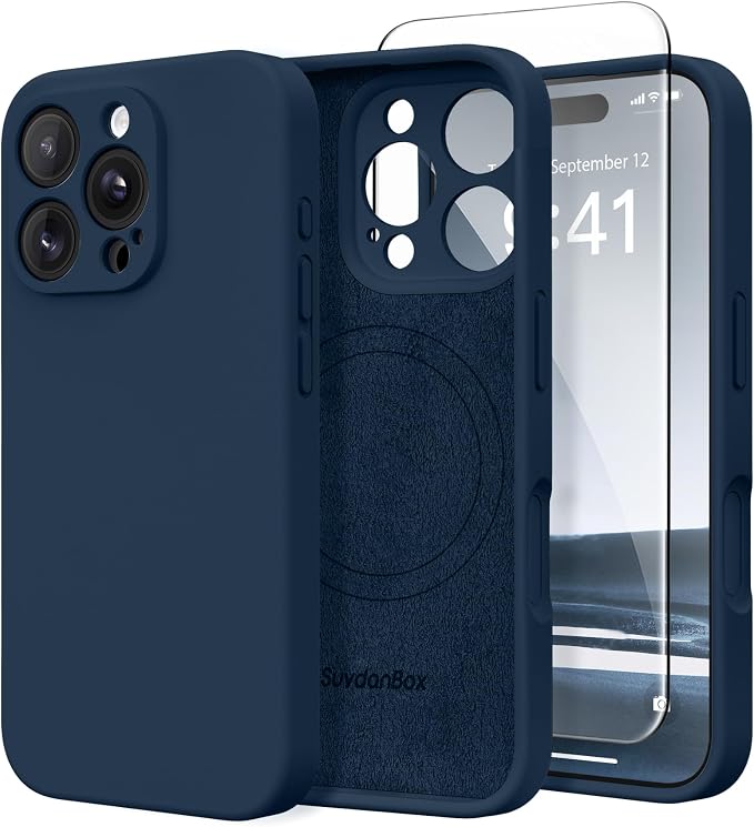 Funda magnética para iPhone 16 Pro, compatible con MagSafe, [protección completa de la cámara] [protector de pantalla] funda protectora de teléfono de silicona a prueba de golpes para iPhone