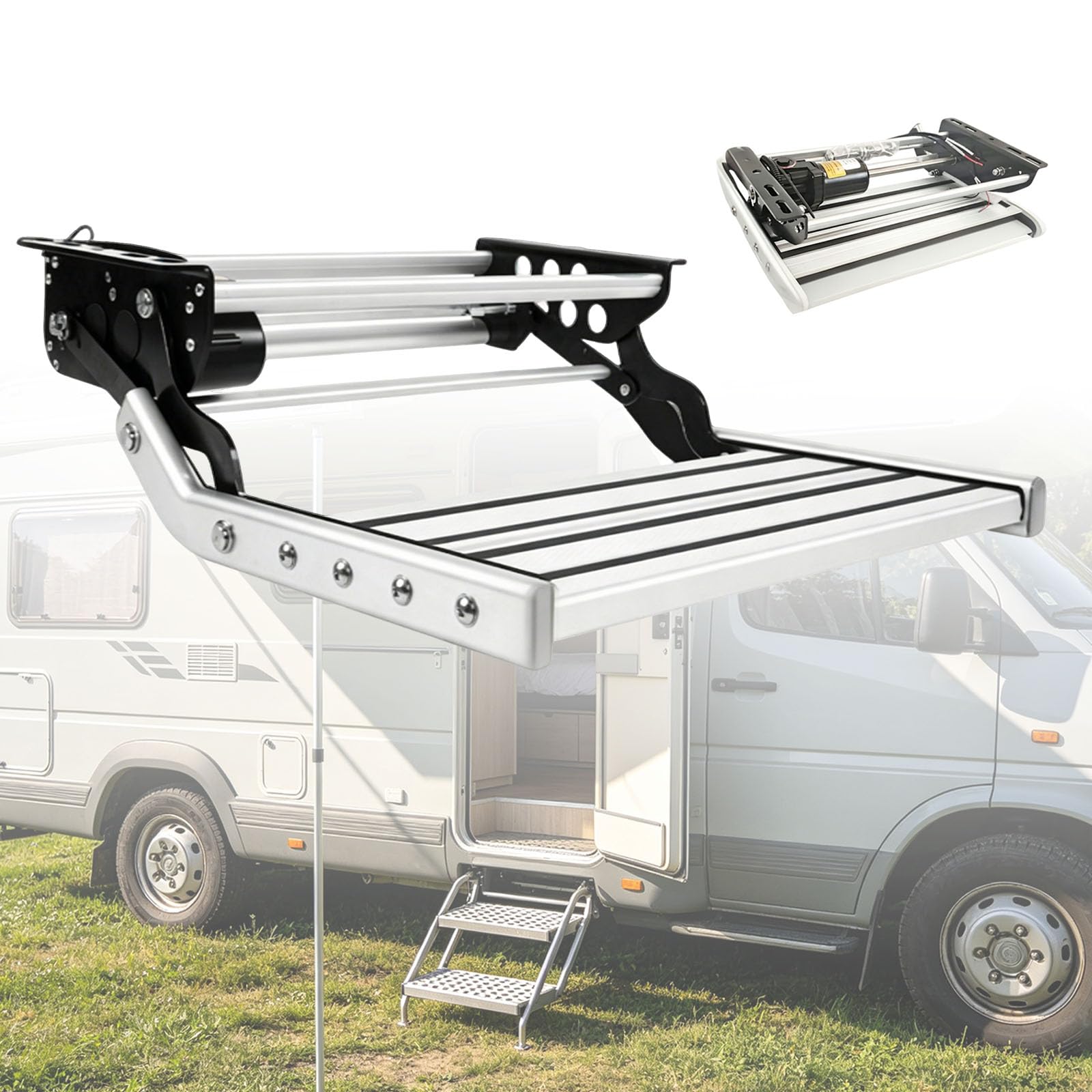 Ymnogjie Single Automatic Rv Steps,Electric Retractable Stairs Double Layer Foldable Rv Step,Bright Led Lights Illuminate Entry While 440Lbs Ensures Durability For Campers,V-Ans,Rvs -12V