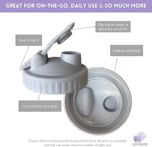 Miniatura 6 de 4 tapas para tarros Mason de boca ancha con boquilla de vertido y tapa abatible a prueba de fugas, sin BPA (tarros no incluidos)