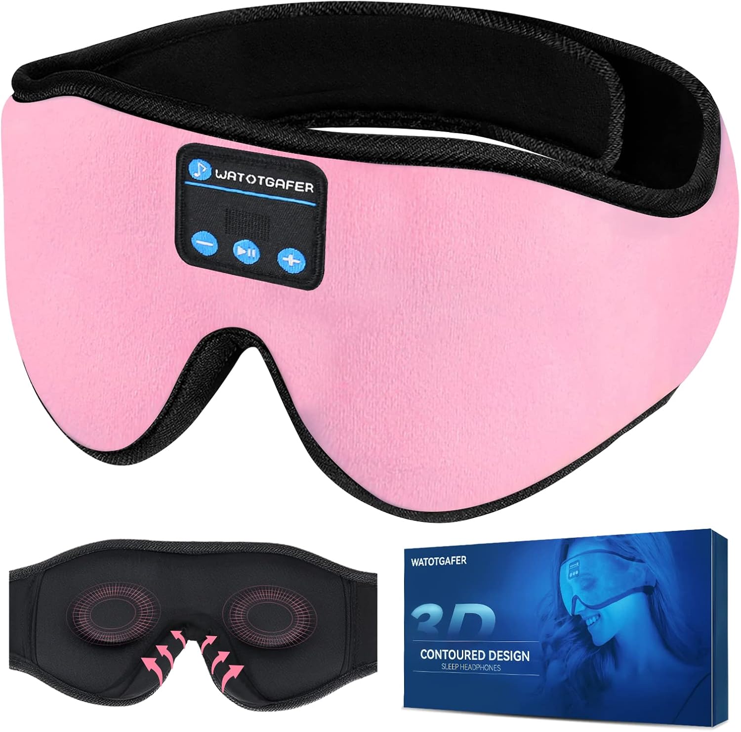 Sleep Headphones Sleep Mask with White Noise, WATOTGAFER 3D Eye Mask