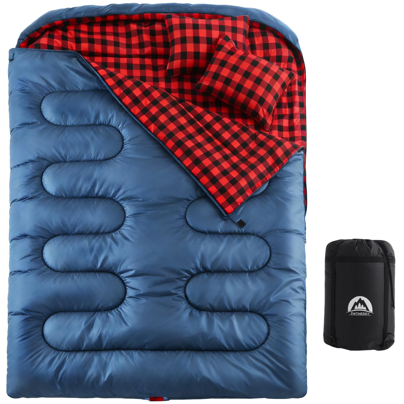 SWTMERRY Camping Doppelschlafsack für Erwachsene - Schlafsack 2 Personen, 230x160cm Deckenschlafsäcke mit 2 Kissen für Familie Outdoor, Wandern, Reisen