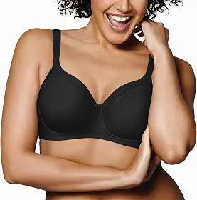 Sutiã Balconette Secrets feminino, cobertura total, sem fio, sutiã para figuras completas, Preto, 36D