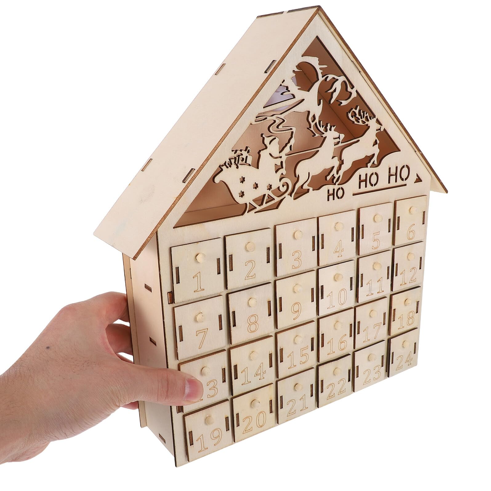 LED Beleuchteter Holz Adventskalender mit Wiederverwendbarer Weihnachts Countdown Kalender für Tisch Kamindekoration Rustikale -optik