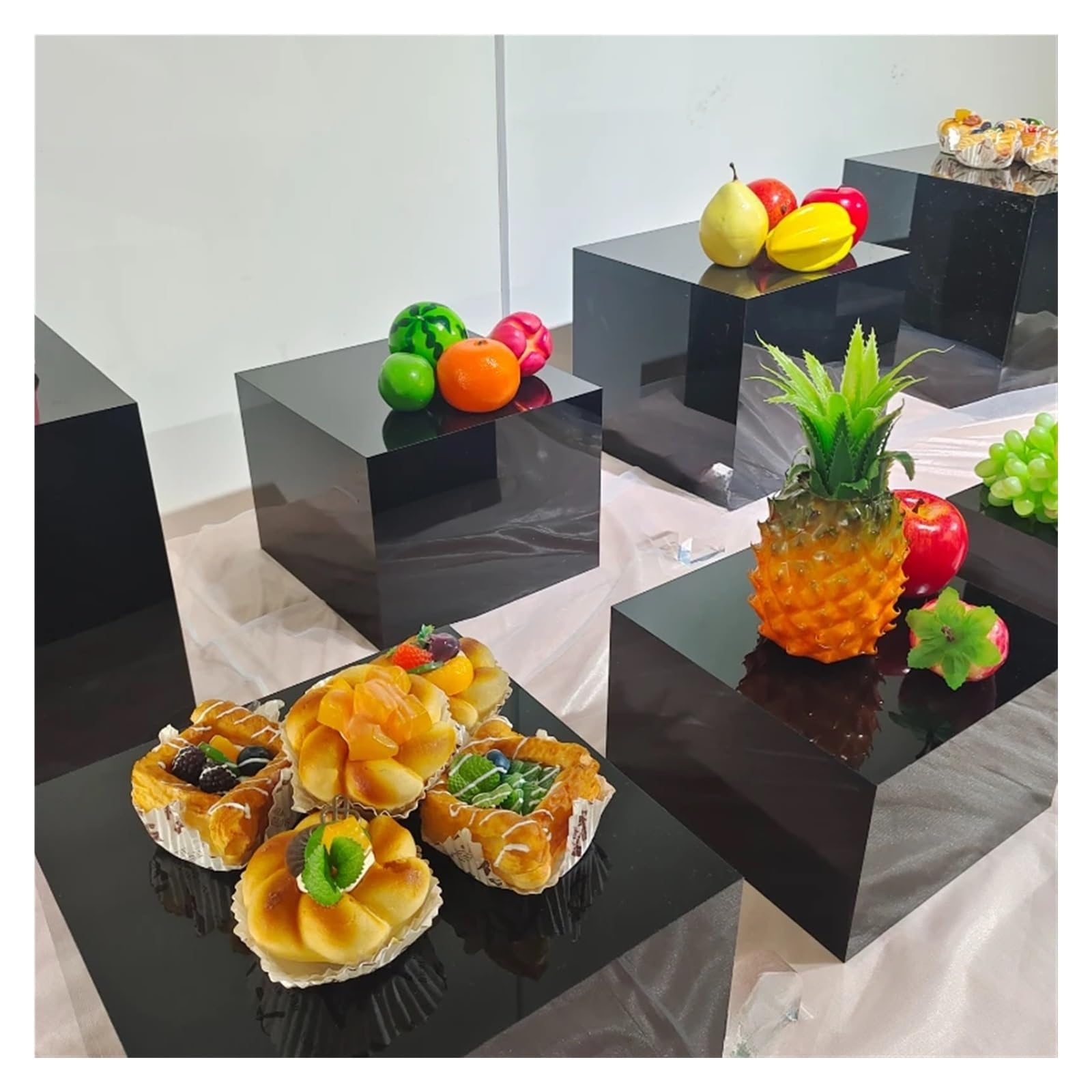 Rehausseur de Nourriture pour Buffet Ensemble de 8 présentoirs carrés for Desserts et Aliments, Cubes de présentation for Buffet Blanc(White)