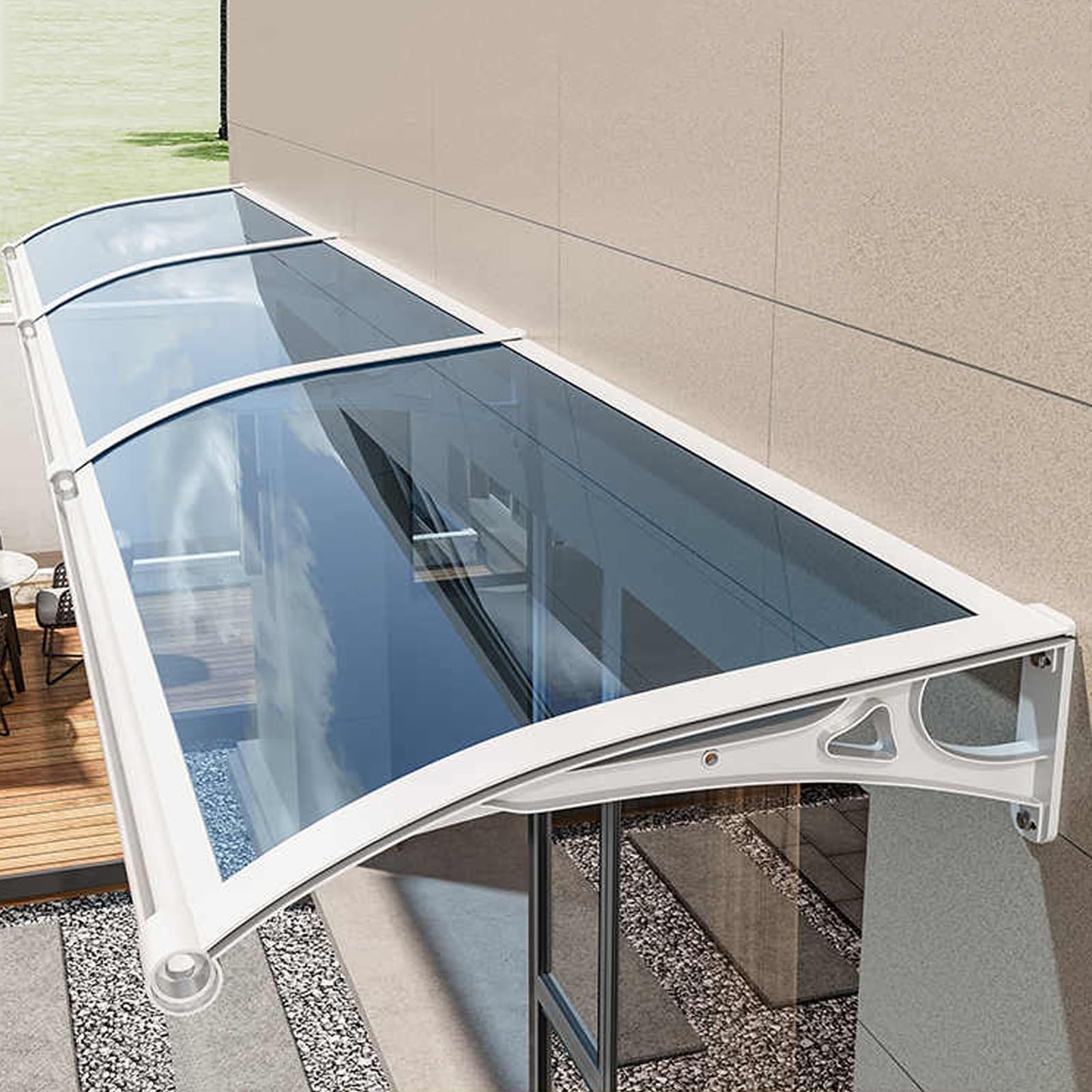 Auvent de porte d'extérieur incurvé en polycarbonate gris 60x100 cm Pelina
